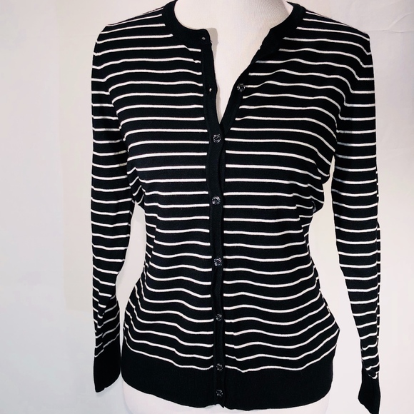 NWT!  Black & White Striped Cardigan (L) - Picture 1 of 6